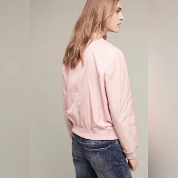 Anthropologie HEI HEI Journey Bomber Satin Jacket Blush Pink Women’s Size Small - Picture 4 of 11